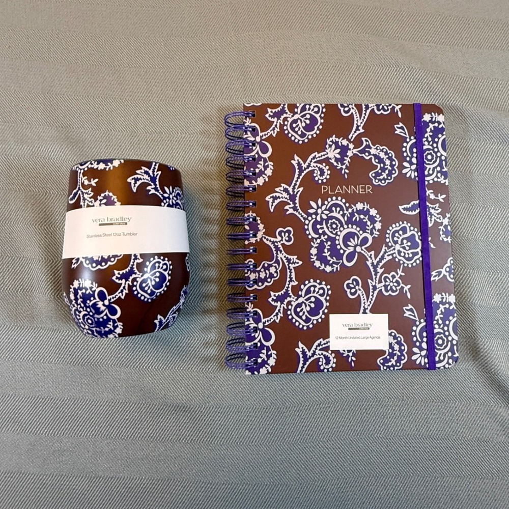 Vera Bradley Cotswolds Large Agenda Planner & 12oz Stainless Tumbler Set 2524